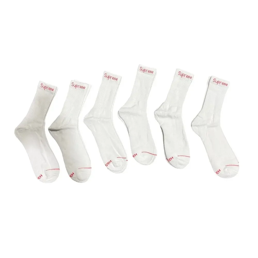 Supreme x Hanes | 6 pairs | White Crew Socks | NWOT